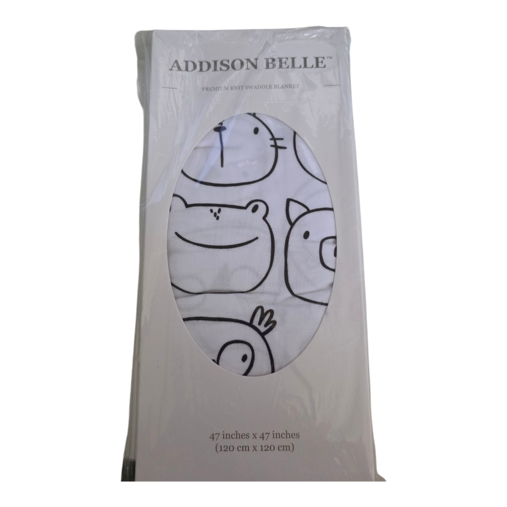 Addison Belle Premium Knit Swaddle Monochrome Animal Blanket 100% Cotton